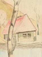 Balogh István (1890-1956): Erdélyi táj. Akvarell, papír, jelzett. Üvegezett fa keretben, 15,5×12 cm ...