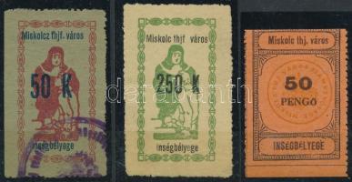 1922 Miskolc 3 klf Ínségbélyeg lemezhibákkal / 3 piece of charity stamp with plate varieties