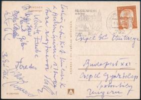 1972 Öttusázók által küldött képeslap, Heidenheimből haza, rajta Balczó András, Bakó Pál, Kováts Endre, és mások, 10x14 cm