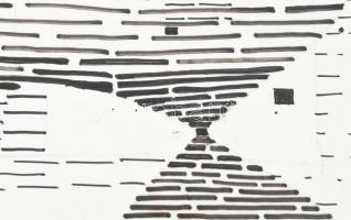 Gyarmathy Tihamér (1915-2005): Ütközések II. Filctoll, tus, papír, jelzett. Hátoldalán R 67/94 életm...