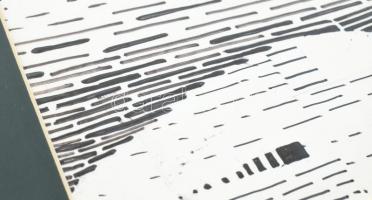 Gyarmathy Tihamér (1915-2005): Ütközések II. Filctoll, tus, papír, jelzett. Hátoldalán R 67/94 életm...