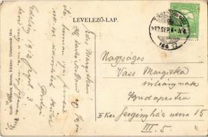 1912 Edelény, vasútállomás, vonat, Fő tér, Deutsch Dávid Vám vendéglője. Art Nouveau, Weinstein Márt...