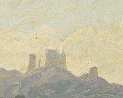 Molnár C. Pál (1894-1981): Csesznek, 1958. Olaj, falemez, jelzett. Hátoldalán feliratozott. A festmé...