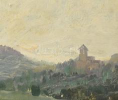 Molnár C. Pál (1894-1981): Csesznek, 1958. Olaj, falemez, jelzett. Hátoldalán feliratozott. A festmé...