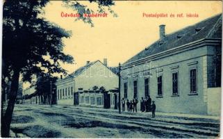 1909 Kisbér, postaépület és református iskola. Haftl Kálmán 208 (W.L.?) (EK)