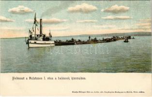 Balaton, Halászat I. rész, halászok kivonulása. Kiadja Ellinger Ede fényképész