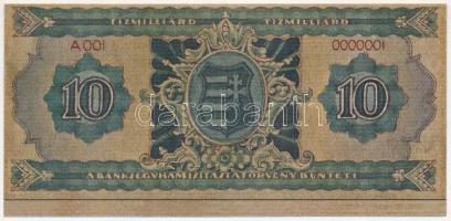 1946. 10.000.000.000P jelzett replika, az 1946-os 10Ft-os bankjegy arculatával T:I