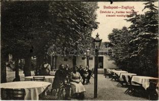 1916 Budapest XII. Zugliget, Üdvözlet a "Vadász tanyához" címzett vendéglőből, kert (fl)