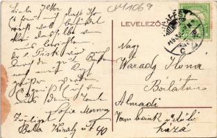 1916 Budapest XII. Zugliget, Üdvözlet a "Vadász tanyához" címzett vendéglőből, kert (fl)