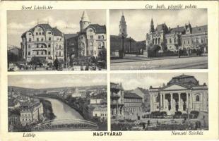 1943 Nagyvárad, Oradea; Szent László tér, Görögkatolikus püspöki palota, látkép, zsinagóga, Nemzeti Színház / square, Greek Catholic bishop's palace, general view, synagogue, theatre (EK)