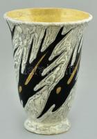 Gorka Lívia (1925 - 2011): Halas váza. Türkiz, sárga és fekete, tört fehér mázakkal festett kerámia, hajszálrepedéssel. Jelzett: GL. m: 14 cm