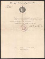 1945 Valentiny Ágoston (1888-1958) az ideiglenes kormány igazságügy-miniszterének aláírása, Mecsér József szegedi ügyészségi alelnöki kinevezésén, fejléces papíron, 1945. jun. 7., hajtott