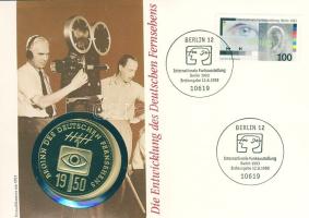 NSZK 1993. "Német televíziózás kezdete 1950" ffém emlékérem érmés, bélyeges borítékon T:PP
