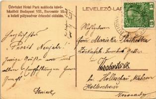 1913 Budapest VIII. Hotel Park szálloda és kávéház a Baross tér 10. alatt a keleti pályaudvar érkezé...