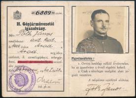 1940 Honvéd gépjárművezetői igazolvány, fényképes / military driving licence