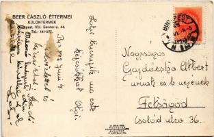 Budapest VIII. Beer László étterem. Főherczeg Sándor utca 44. (ma Bródy Sándor)