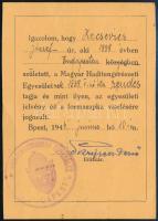 1944 Magyar Haditengerészeti Egyesület tagsági igazolvány / Hungarian Navy Assoc. ID: