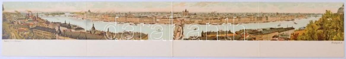 Budapest. Négy részes kihajtható litho panorámalap / 4-tiled folding litho panoramacard. Rigler J.E. rt.