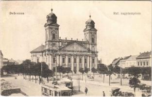 Debrecen, Református nagytemplom, villamos. Aczél Henrik kiadása