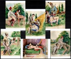 cca 1925 Gazdag erotikus fantáziával megáldott festőművész vázlatfüzetének hat lapja fényképeken, 6 db mai nagyítás, 10x15 cm