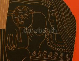 Anya gyermekével. Jelzett tűzzománc kép. paszpartuban, keretben. 30x30 cm / Mother with child enamel...