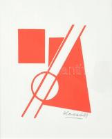 Kassák Lajos (1887-1967): Konstruktivista kompozíció. Szitanyomat, papír, Kassák Lajosné által jelzett, üvegezett keretben, 19×12 cm