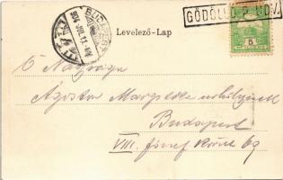 1904 Gödöllő, Erzsébet királyné (Sissi) szobor. Szecessziós litho keret, Art Nouveau, Nemesánszky Jó...