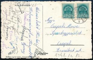 1943 A Kispest FC labdarúgó csapat tagjai által aláírt, hazaküldött képeslap az edző id. Puskás Ferenc aláírásával is. / Autograph signed postcard of the  Kispest FC. Hungarian football team