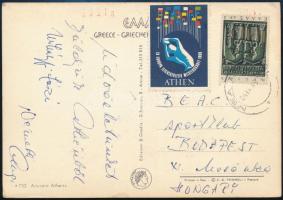 1969 Németh Angéla olimpia- és Európa-bajnok autográf aláírással hazaküldött képeslapja az EB helyszínéről, Athénból