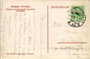 1913 Budapest XIV. Városliget, Üdvözlet Gundel (ezelőtt Vampetics) vendéglőből, kert