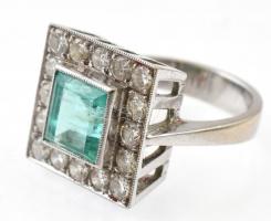 Arany (Au) 14k fehérarany Art Deco fazonú gyűrű. 16 db modern csiszolású briliáns cca. 1,6 ct és 1 d...