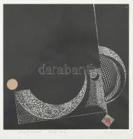 Joseph Kádár (1936-2019): Konstruktivista kompozíció. Szitanyomat, papír, jelzett, művészpéldány E.A. jelzéssel. Üvegezett fa keretben, 26,5×27 cm