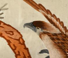 XX: sz. eleje. Kínai, hímzett selyem falikép, kézzel festett, jelzett. / Chinese embroidered silk pi...