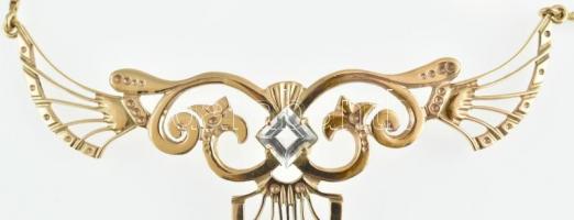 Arany (Au) 14 k. Szecessziós stílusú collier (nyakék) 2 db cirkóniával ékítve. jelzett, h: 46 cm, br...