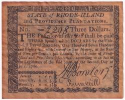 Amerikai Egyesült Államok / Rhode Island 1780. 3$ kópia, múzeumi másolat T:I- USA / Rhode Island 1780. 3 Dollars replica, museum copy C:AU