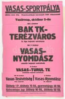 1930 Vasas Sportpályán rendezett BAK TK - Terézváros II. liga bajnoki mérkőzés, Vasas - Nyomdász amatőr bajnoki labdarúgó mérkőzés plakátja, hajtott 47×31 cm