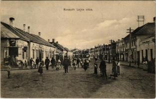 1911 Losonc, Lucenec; Kossuth Lajos utca, Kohn József, Frank és Kohn Adolf üzlete. Greiner Simon kiadása / street, shops