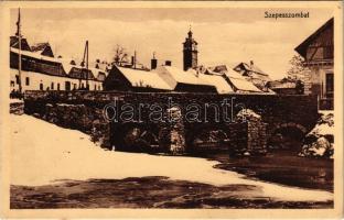 1913 Szepesszombat, Spisská Sobota; kőhíd télen. Hensch Ede kiadása / stone bridge in winter