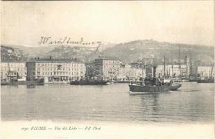 1909 Fiume, Rijeka; Via del Lido / port, steamship (gyűrődés / crease)