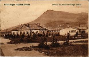 1914 Rózsahegy, Ruzomberok; Katonai rokkant kórház, orvosi és parancsnoksági épület. Markó Jánosné kiadása / K.u.k. military disabled hospital, doctor's and command's buildings + "katonai Ápolási ügy" (kis szakadások / tiny tears)