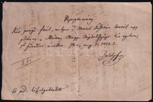 1852 Toldy Ferenc (1805-1875) az MTA titkárának autográf nyugtája Wenczel Gusztáv (1812-1891.) bölcseleti és jogi doktor, egyetemi tanár részére egy könyvért kapott fizetség átvételéről