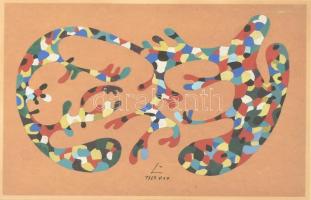 Lehel István (1917-1973): Kompozíció. Tempera, papír, jelzett (1969.V.20.), üvegezett fa keretben, 22×30 cm