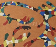 Lehel István (1917-1973): Kompozíció. Tempera, papír, jelzett (1969.V.20.), üvegezett fa keretben, 2...