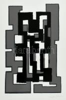 Frank Magda (1914-1997): Geometrikus szoborterv. Szitanyomat, papír, jelzett, számozott (25/40), üvegezett fa keretben, 32,5×21 cm