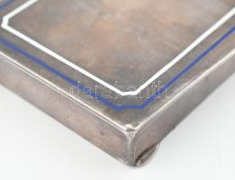 Ezüst (Ag) Tubákos szelence, zománc díszítő bordűrrel. Jelzett. 7x5x1 cm, bruttó: 94 g