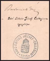 1903 Bartoniek Géza (1854-1930) fizikus, a Báró Eötvös József-Collegium első igazgatójának aláírása ...