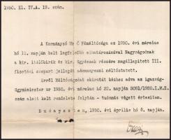 1923-1930 Osvald István (1867-1944) budapesti kir. törvényszék elnökének aláírása egy kinevezésen (1...