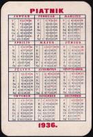 1936 The Jolly Joker, régi Piatnik kártyanaptár, 9,5x6 cm