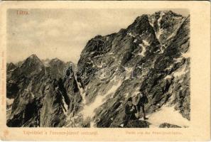 1905 Tátra, Vysoké Tatry; Tájrészlet a Ferenc József csúcsról. Feitzinger Ede 31. / Stít Frantiska Jozefa, mountain climbers (EK)