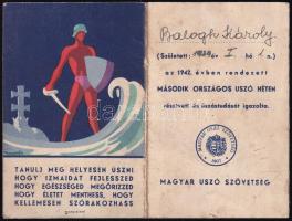 1942 Magyar Úszó Szövetség által rendezett második országos úszóhét emléklapja, Magyarász Imre (1905...